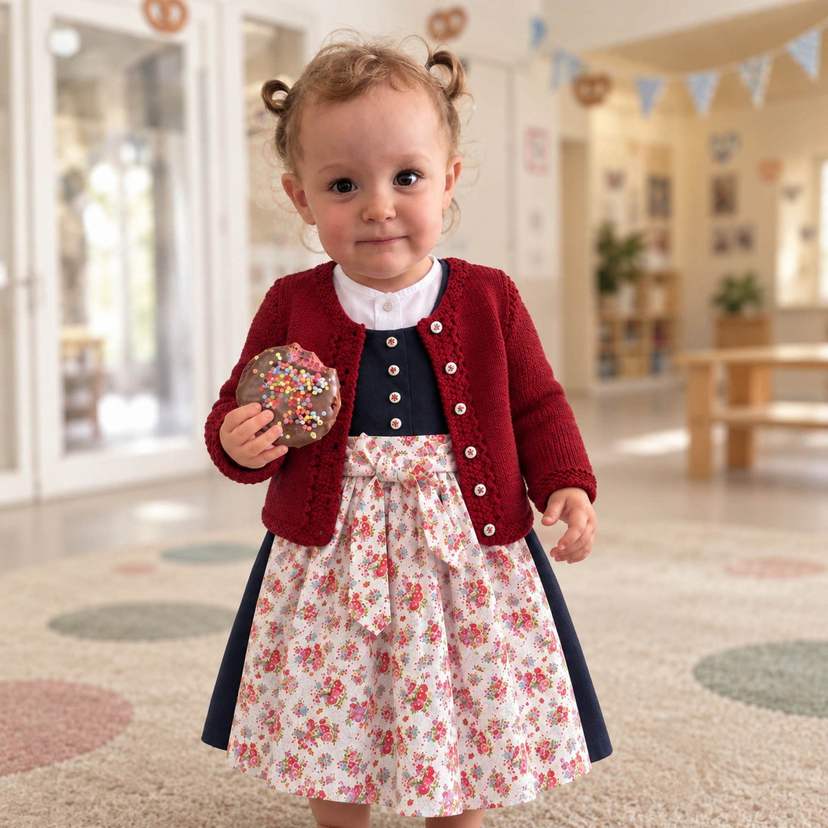 Kinderdirndl mit Strickjacke Blau/Rot