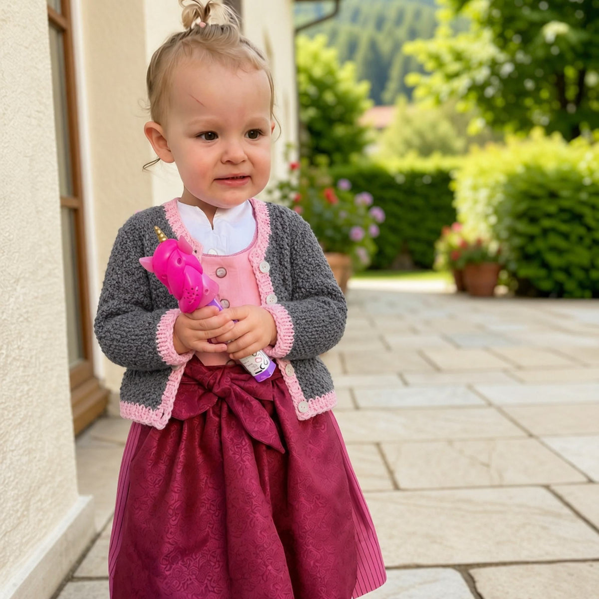 Kinderdirndl mit Strickjacke Rosa/Grau