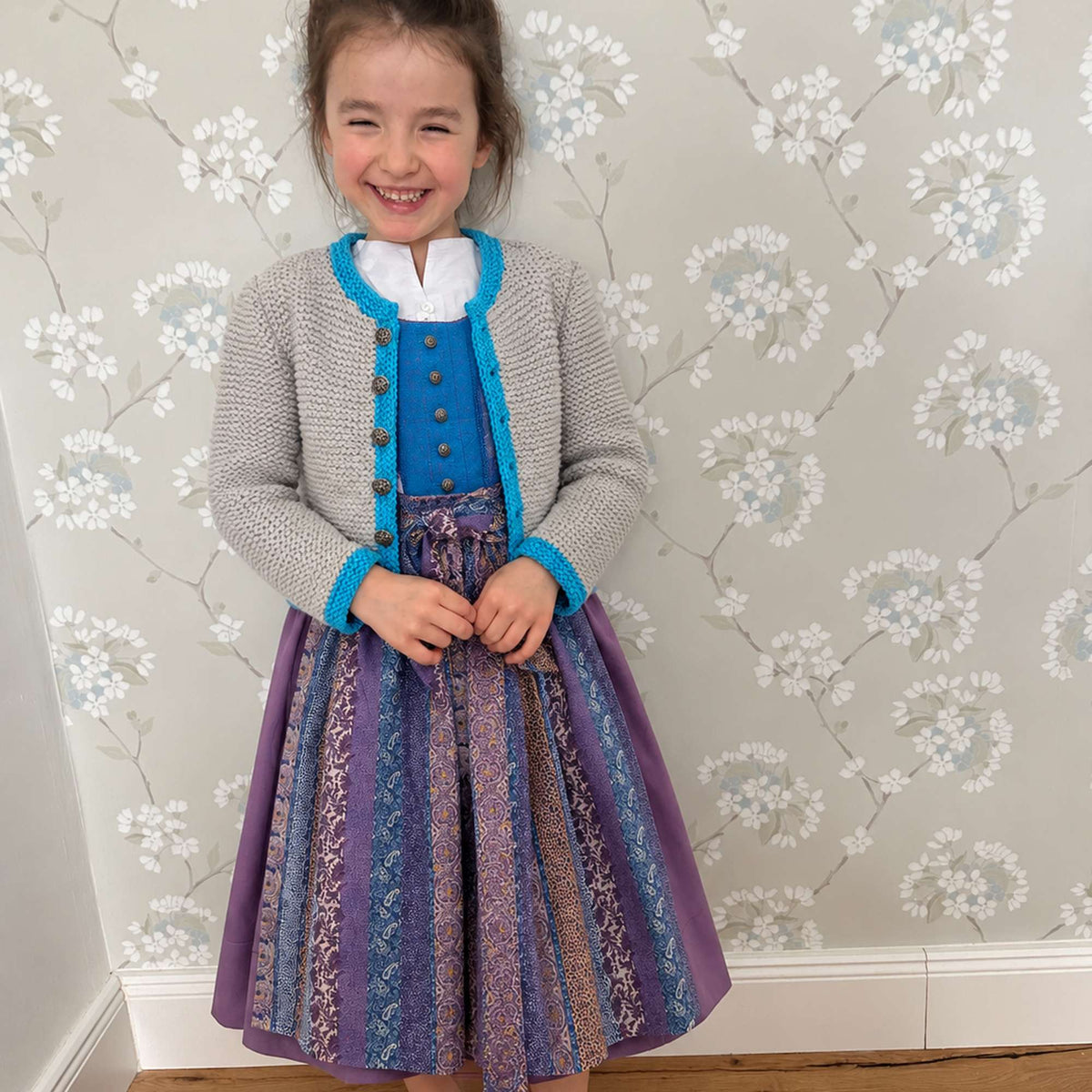 Kinderdirndl mit Strickjacke Türkis/Lila