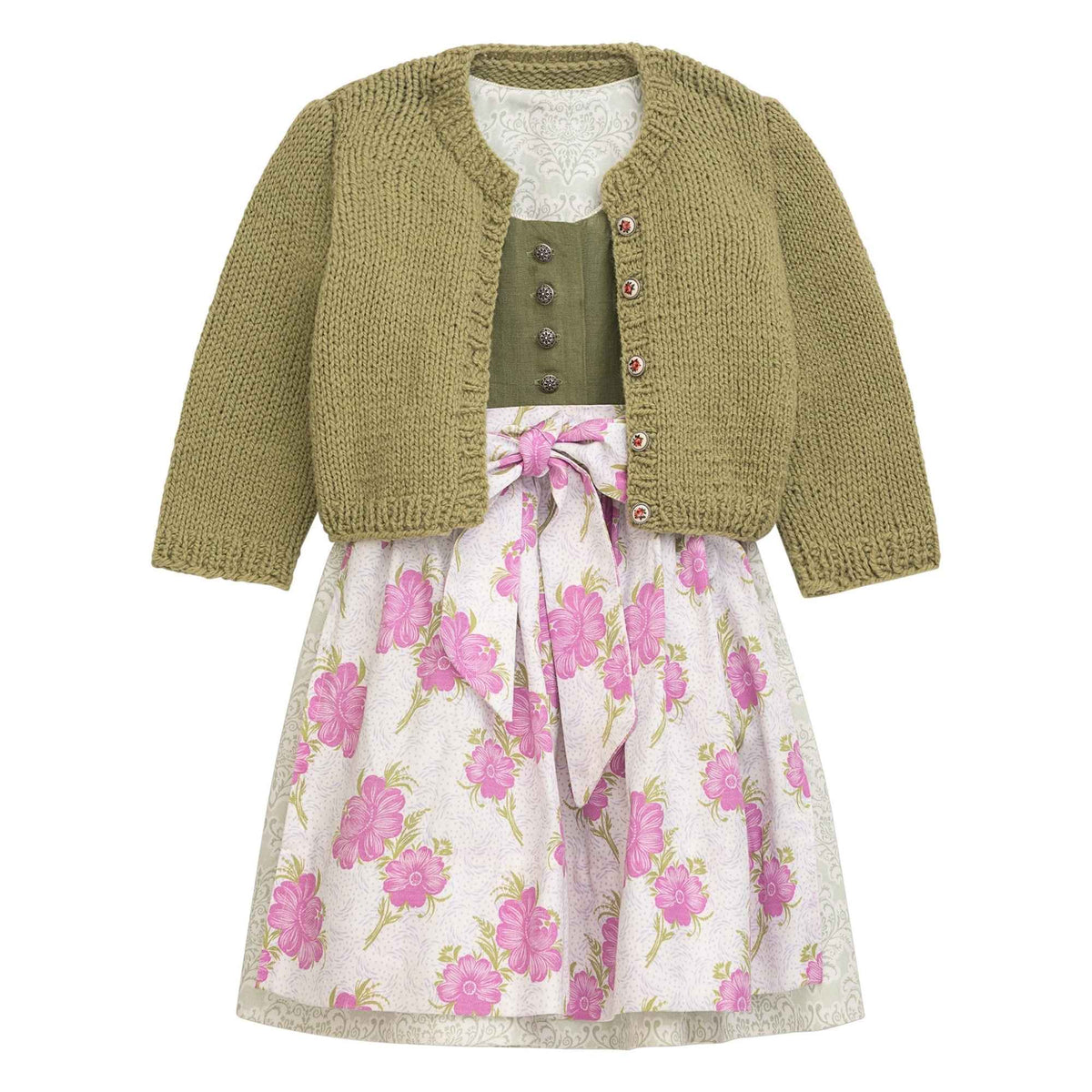 Kinderdirndl mit Strickjacke Grün/Rosa