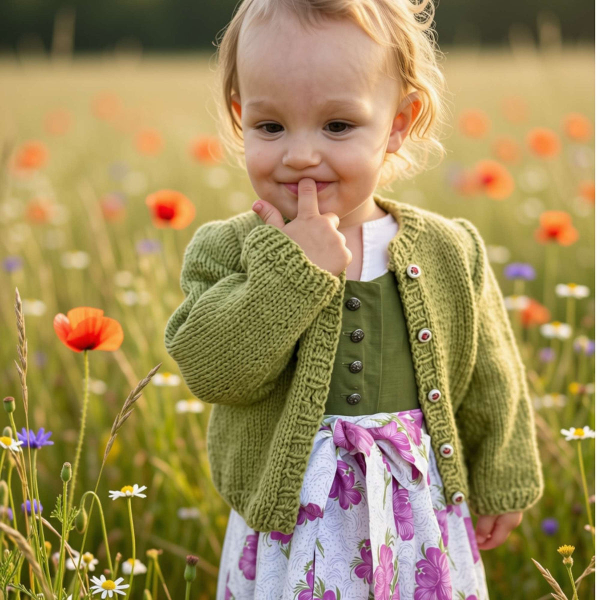 Kinderdirndl mit Strickjacke Grün/Rosa