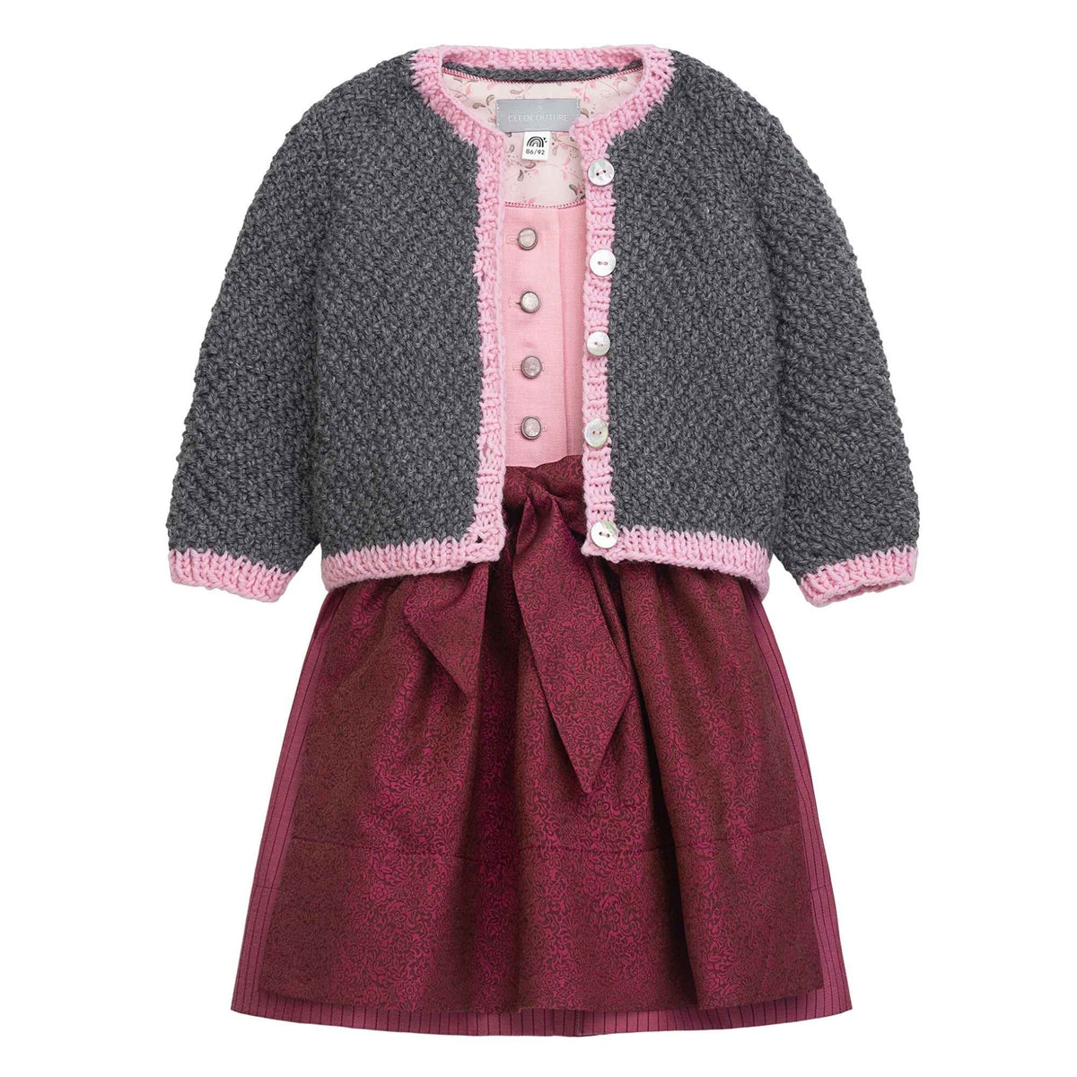 Trachten-Strickjacke Ida - Grau/Rosa