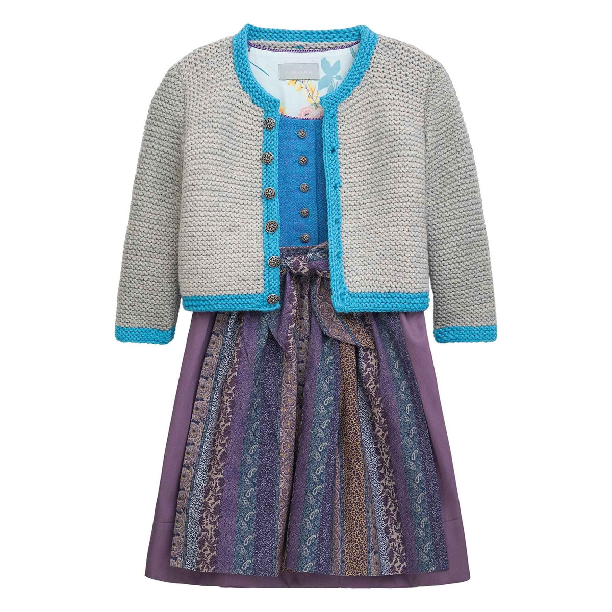 Trachten-Strickjacke Ida - Grau/Türkis