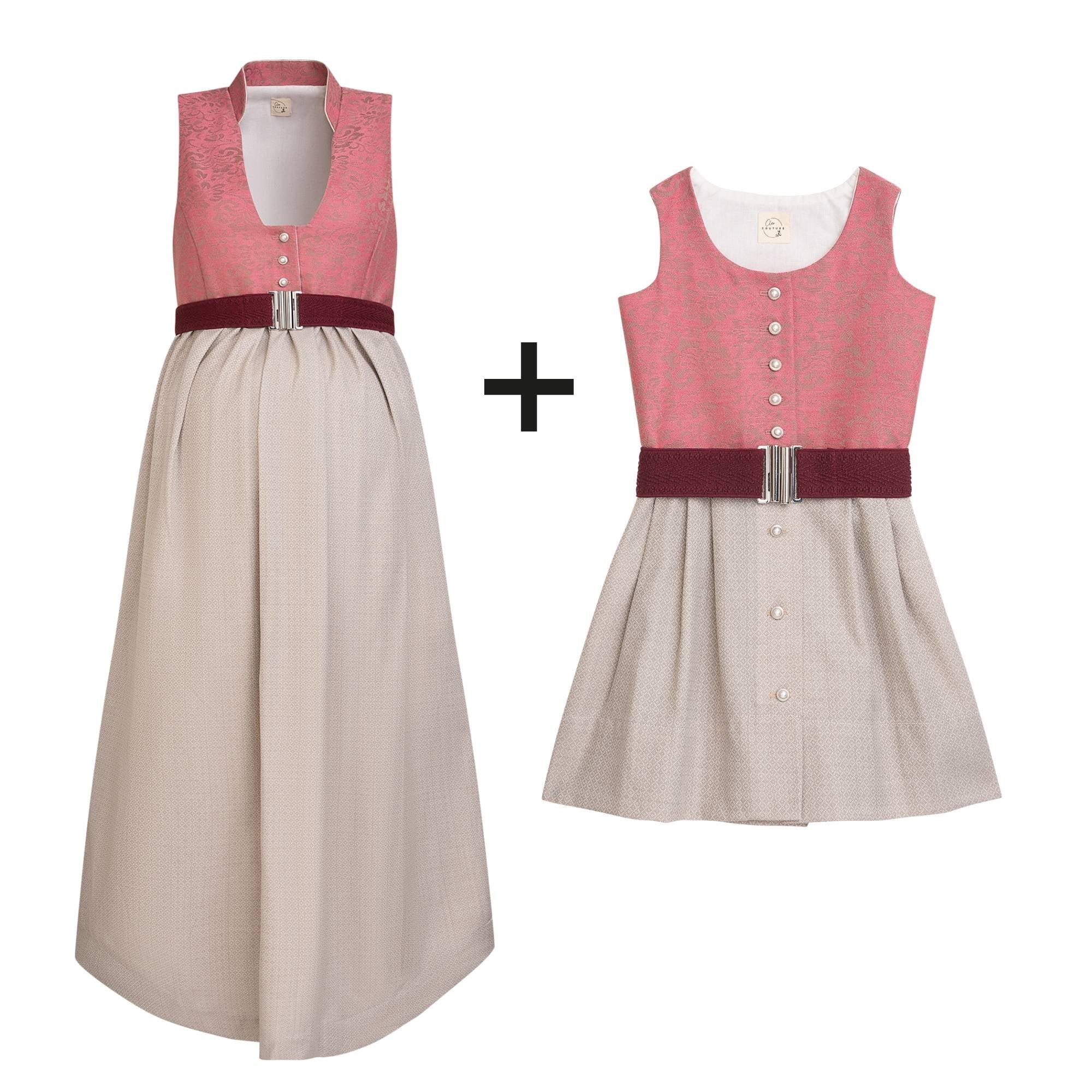 Umstandsdirndl + Kinderdirndl rosé/beige