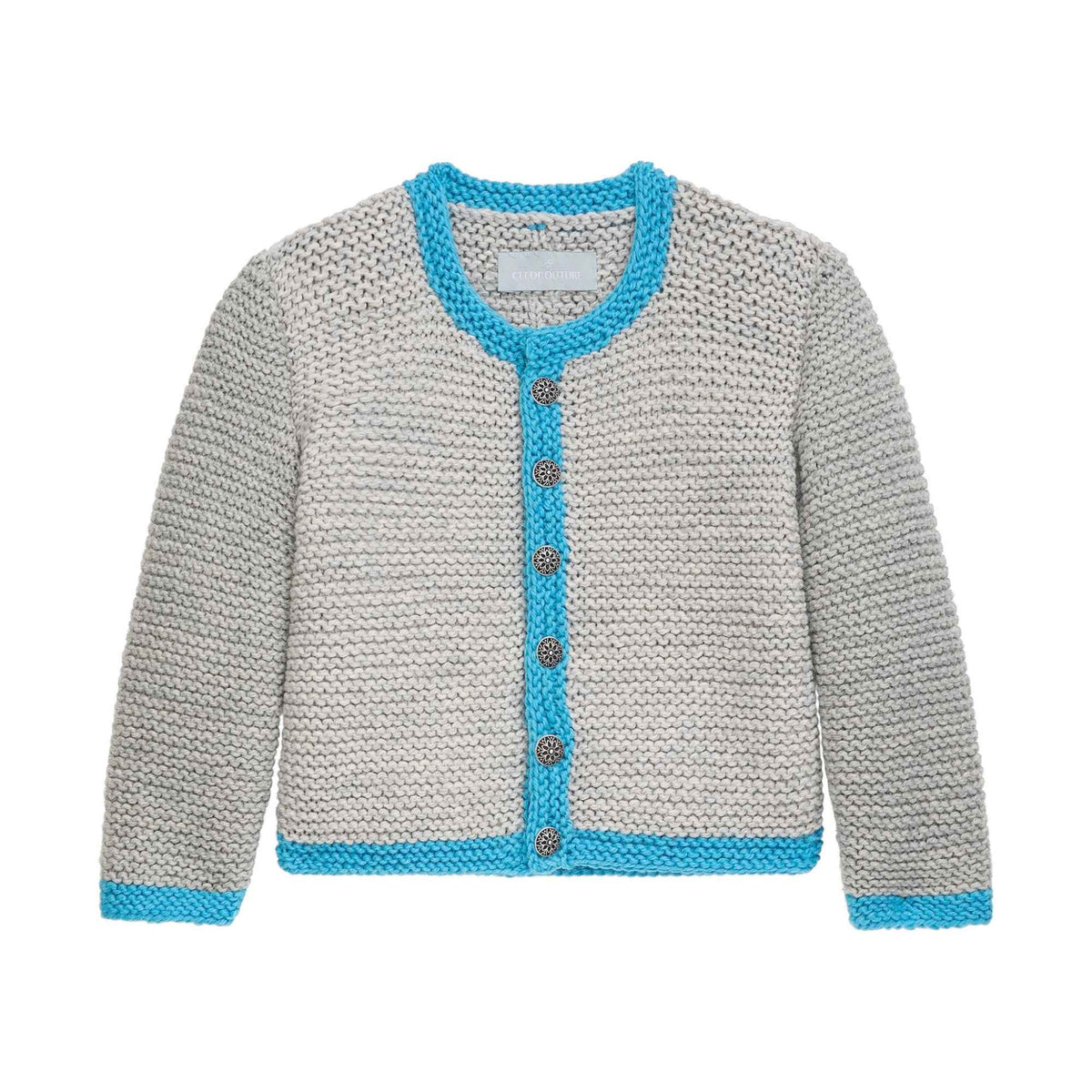 Trachten-Strickjacke Ida - Grau/Türkis