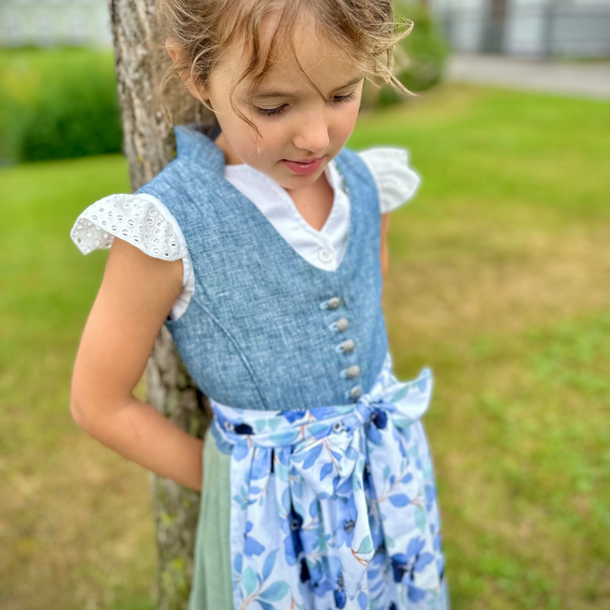 Dirndl Jeansblau-grün (PreLoved-98/104)